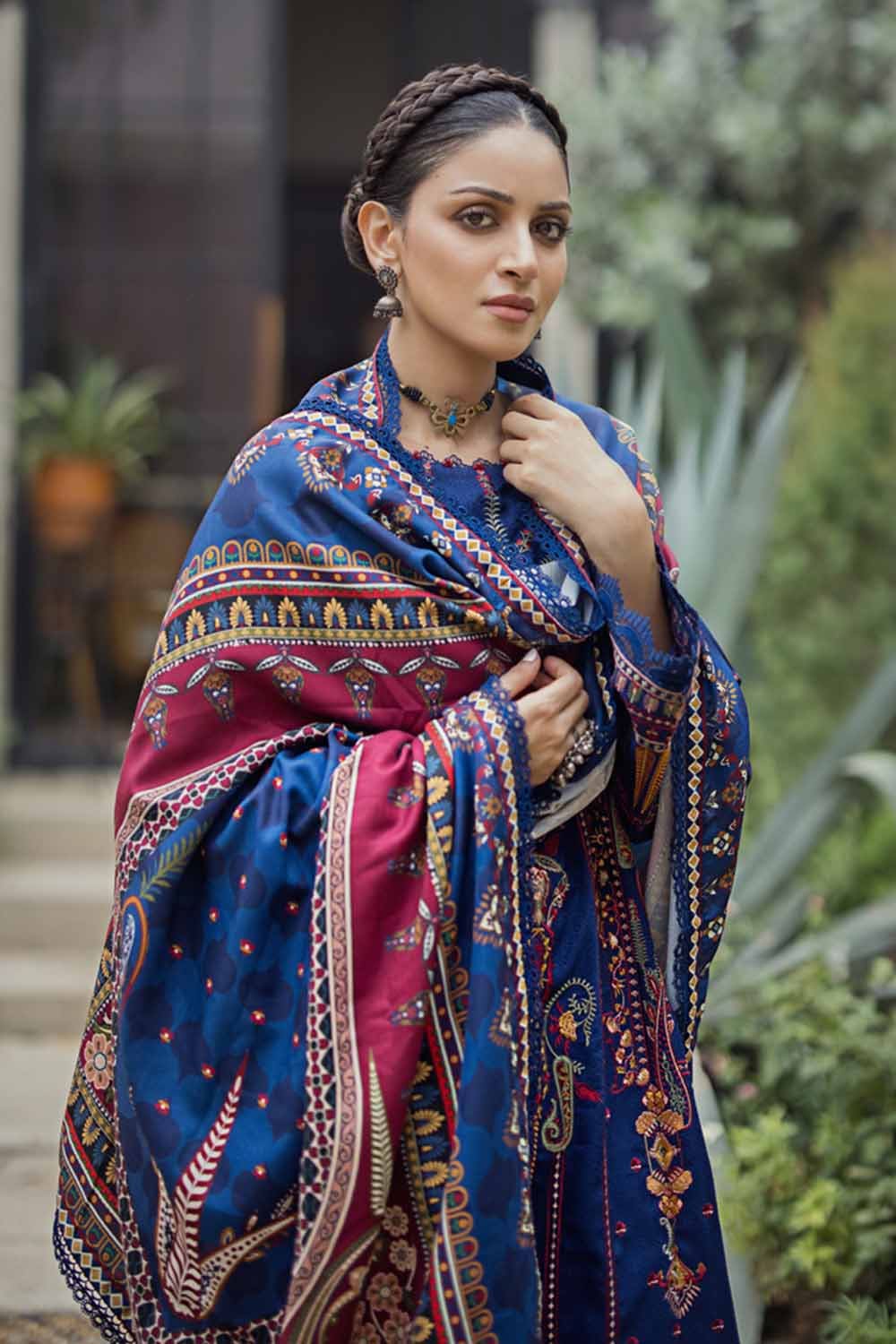 Gul Ahmed 3PC Embroidered Dobby Jacquard Unstitched Suit with Digital Printed Twill Shawl AP-32009