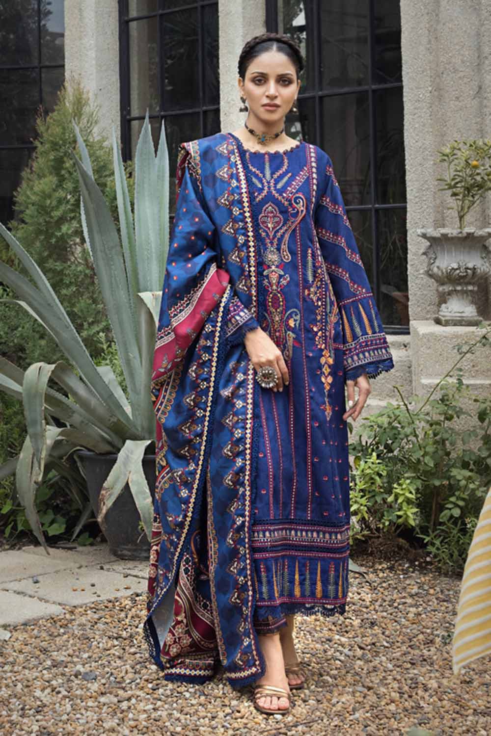 Gul Ahmed 3PC Embroidered Dobby Jacquard Unstitched Suit with Digital Printed Twill Shawl AP-32009