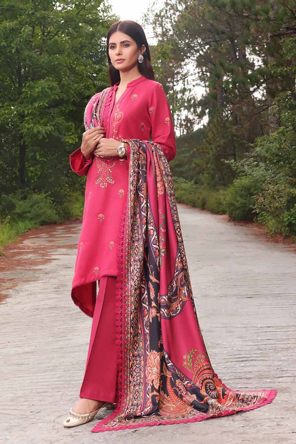 Gul Ahmed 3PC Embroidered Acrylic Unstitched Suit with Digital Printed Acrylic Shawl AP-32010