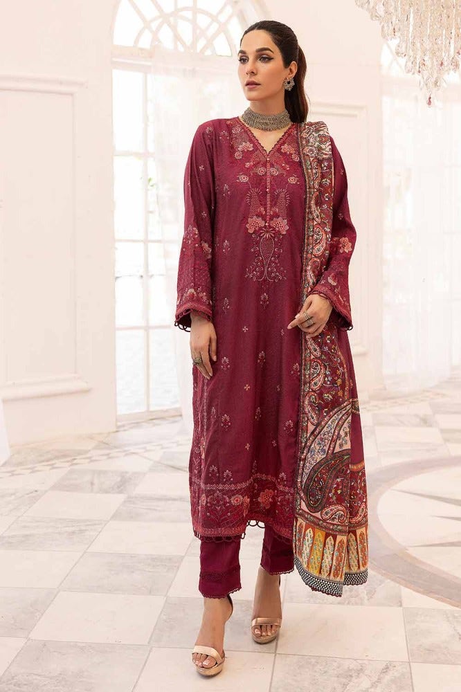 Gul Ahmed 3PC Embroidered Dobby Jacquard Unstitched Suit with Digital Printed Twill Zari Shawl AP-32014