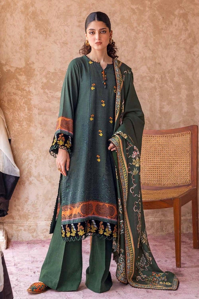 Gul Ahmed 3PC Embroidered Digital Printed Khaddar Unstitched Suit with Digital Printed Pashmina Shawl AP-32027