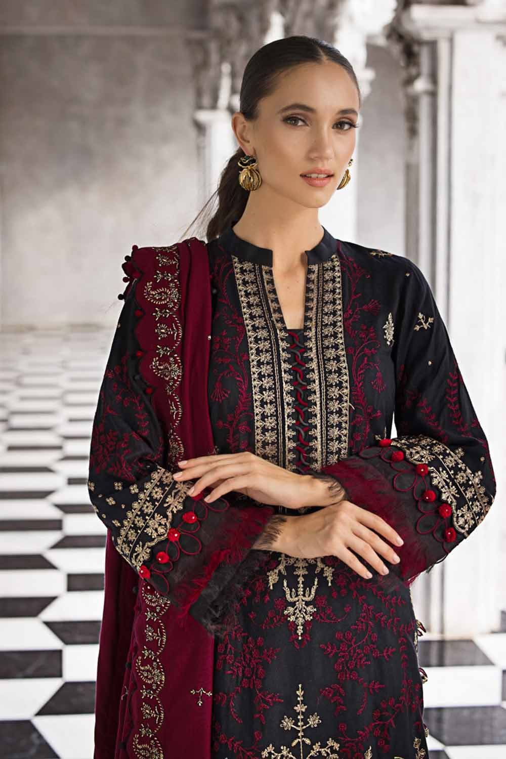 Gul Ahmed 3PC Embroidered Pashmina Unstitched Suit with Embroidered Pashmina Shawl AP-32039