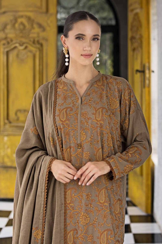 Gul Ahmed 3PC Embroidered Khaddar Unstitched Suit with Embroidered Pashmina Shawl AP-32043