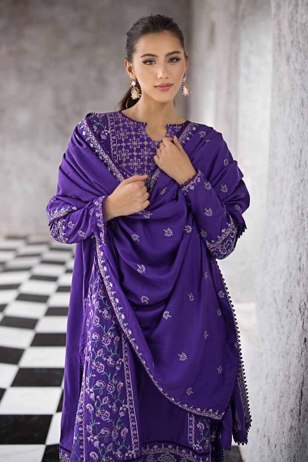 Gul Ahmed 3PC Embroidered Pashmina Unstitched Suit with Embroidered Pashmina Shawl AP-32054