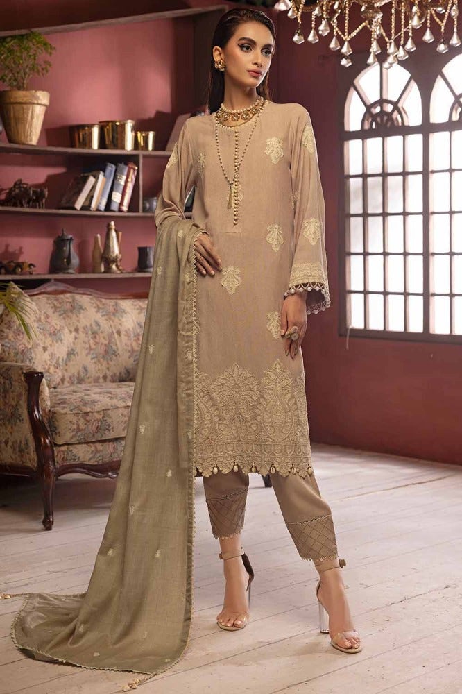 Gul Ahmed 3PC Embroidered Khaddar Unstitched Suit with Embroidered Pashmina Shawl AP-32057