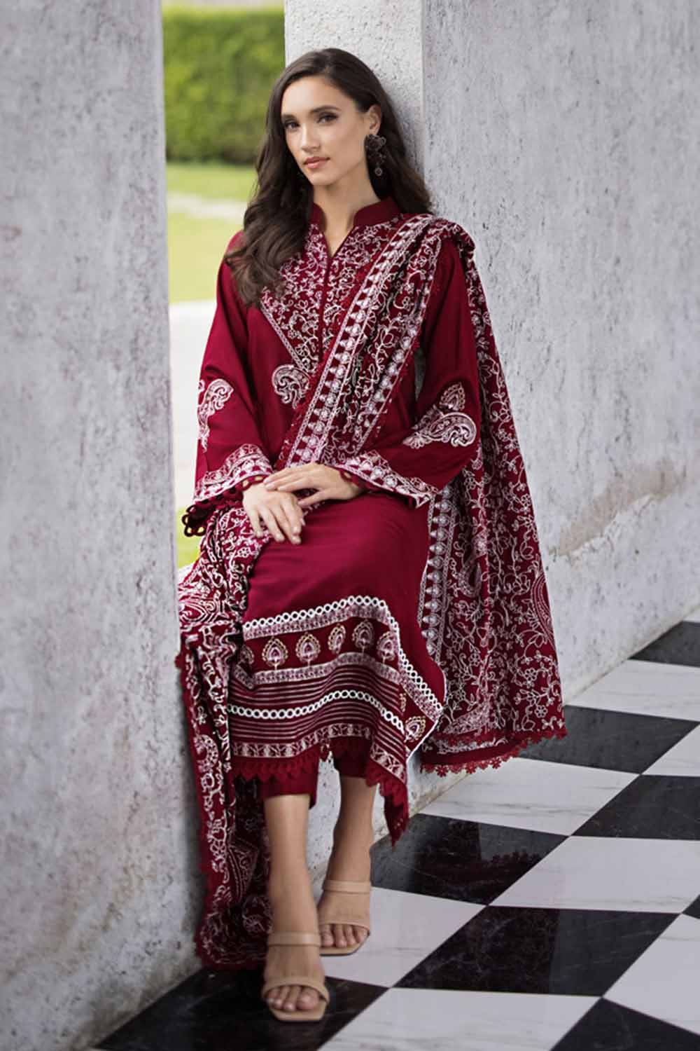 Gul Ahmed 3PC Embroidered Pashmina Unstitched Suit with Embroidered Pashmina Shawl AP-32066