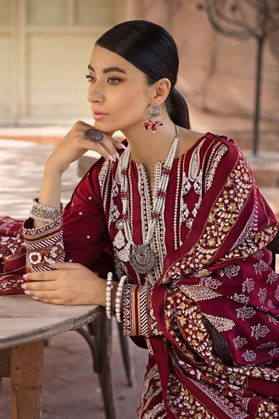 Gul Ahmed 3PC Embroidered Gold & Lacquer Printed Khaddar Unstitched Suit with Gold & Lacquer Printed Pashmina Shawl AP-32074