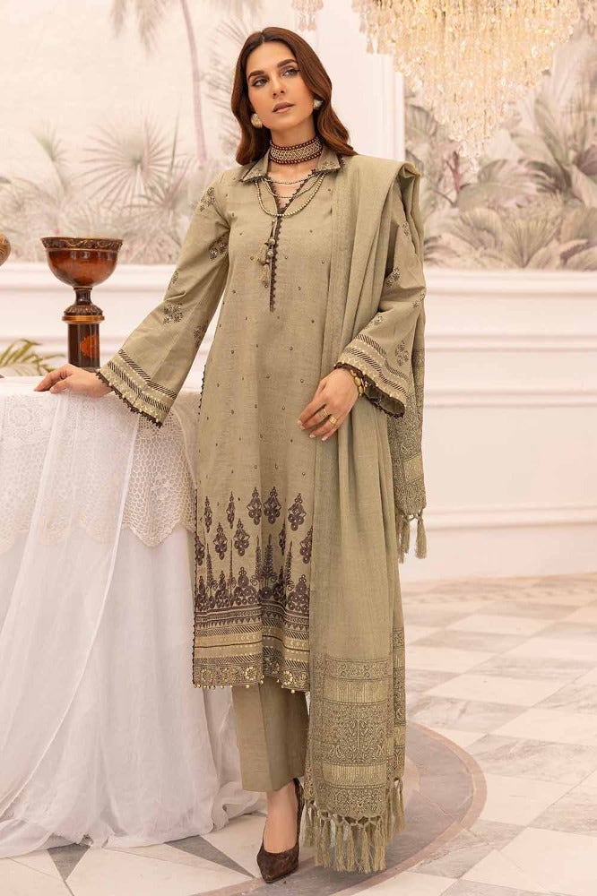 Gul Ahmed 3PC Embroidered Khaddar Unstitched Suit with Pashmina Shawl AP-32090