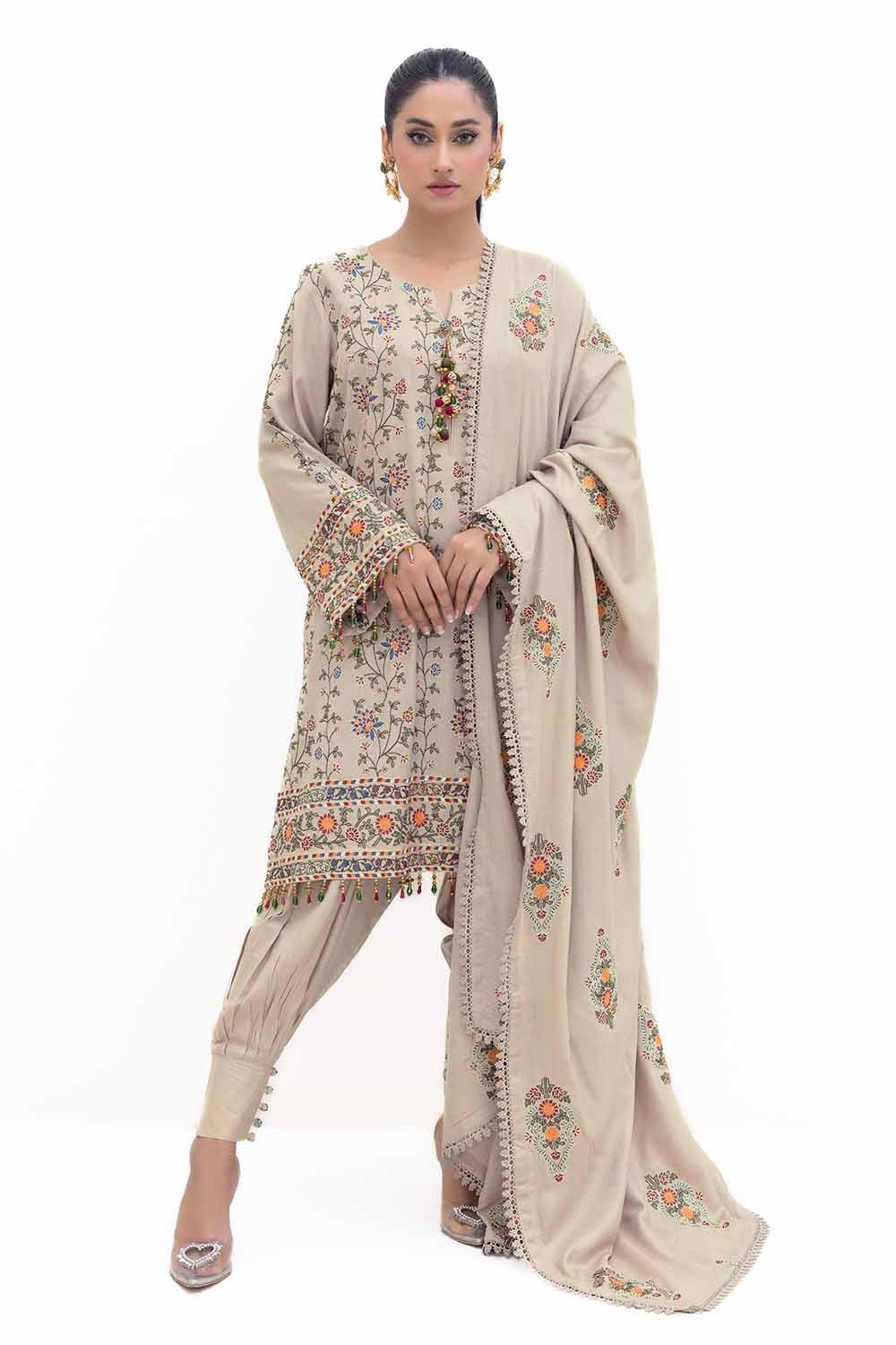 Gul Ahmed 3 Piece Unstitched Embroidered Acrylic Suit with Embroidered Acrylic Dupatta AP-42007