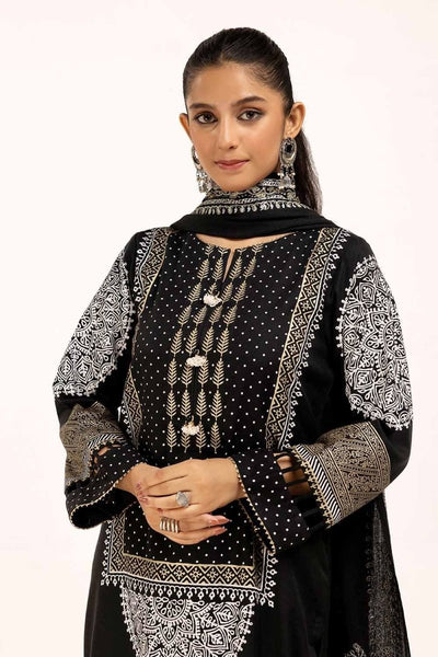 Gul Ahmed 3 Piece Unstitched Gold and Lacquer Printed Arcylic Suit with Embroidered Lacquer Pashmina Dupatta AP-42021