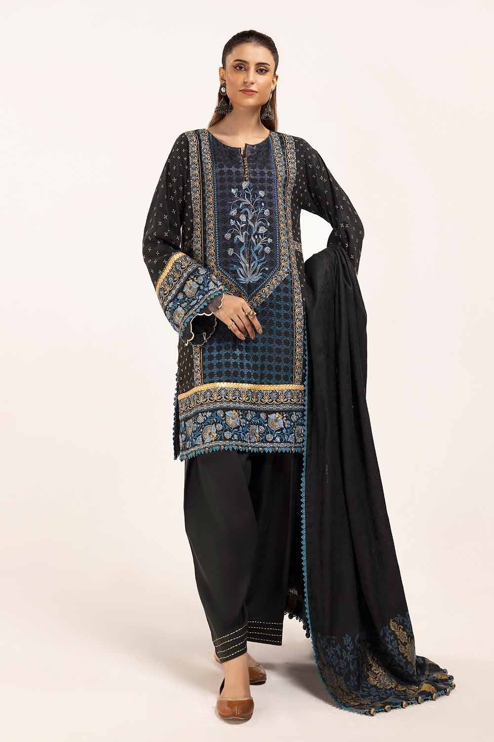 Gul Ahmed 3 Piece Unstitched Embroidered Acrylic Suit with Pashmina Dupatta AP-42024