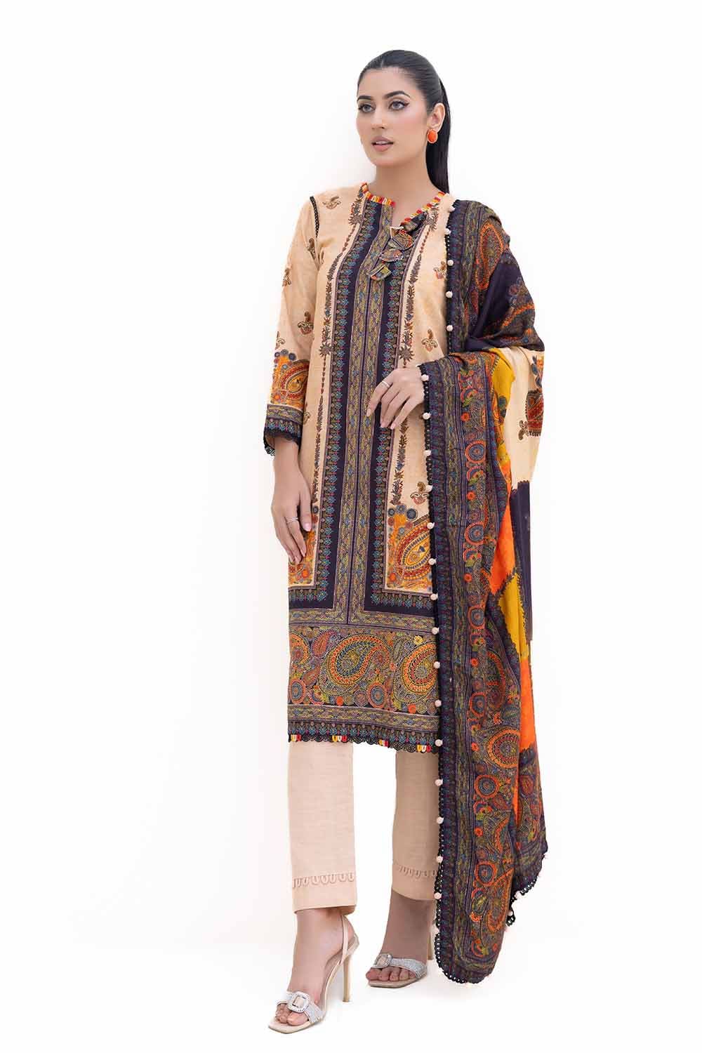 Gul Ahmed 3PC Unstitched Printed Khaddar Suit with Printed Pashmina Dupatta AP-42031