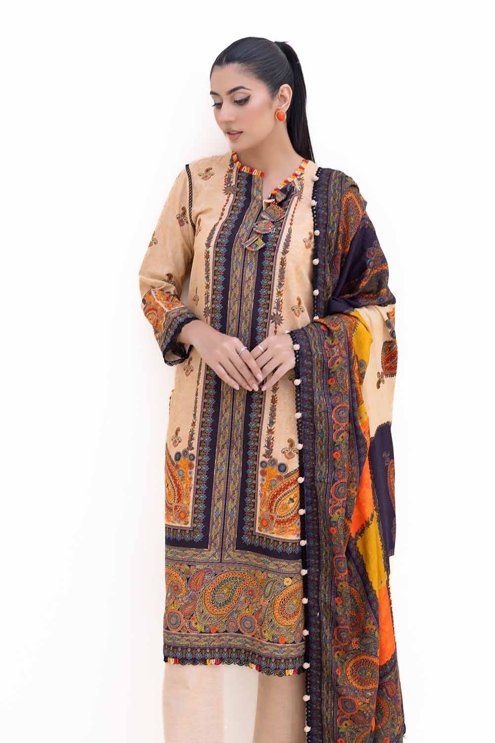 Gul Ahmed 3PC Unstitched Printed Khaddar Suit with Printed Pashmina Dupatta AP-42031