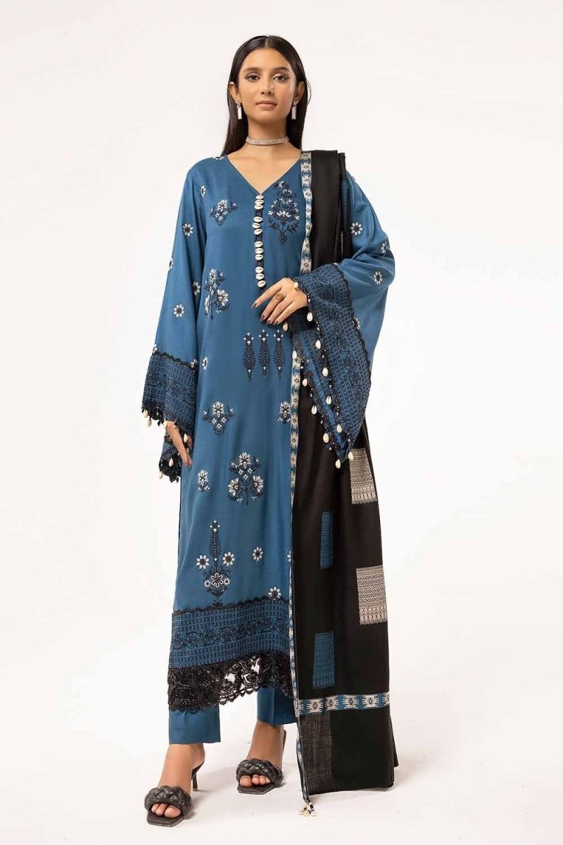 Gul Ahmed 3 Piece Unstitched Embroidered Acrylic Suit with Pashmina Dupatta AP-42033