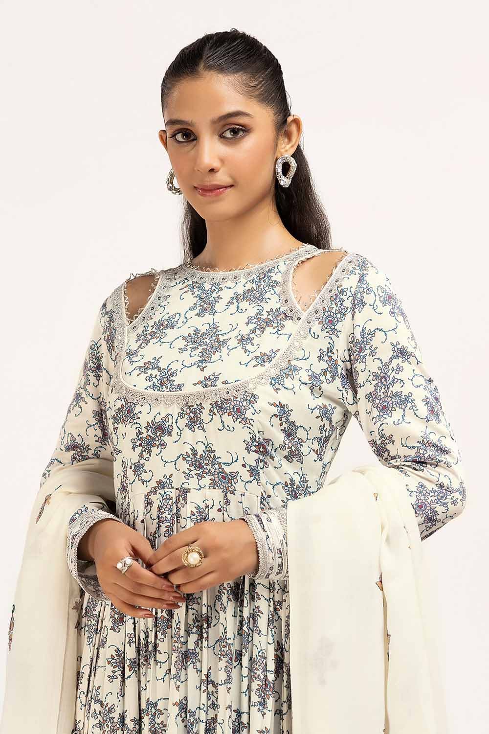 Gul Ahmed 3 Piece Unstitched Printed Cotail Suit with Embroidered Acrylic Dupatta AP-42039