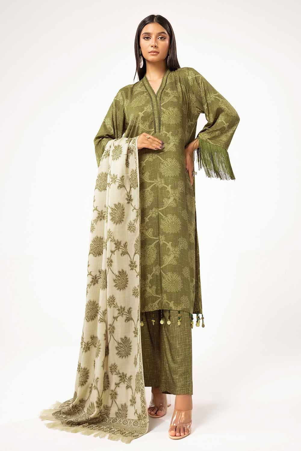 Gul Ahmed 3 Piece Unstitched Printed Linen Suit with Pashmina Dupatta AP-42047