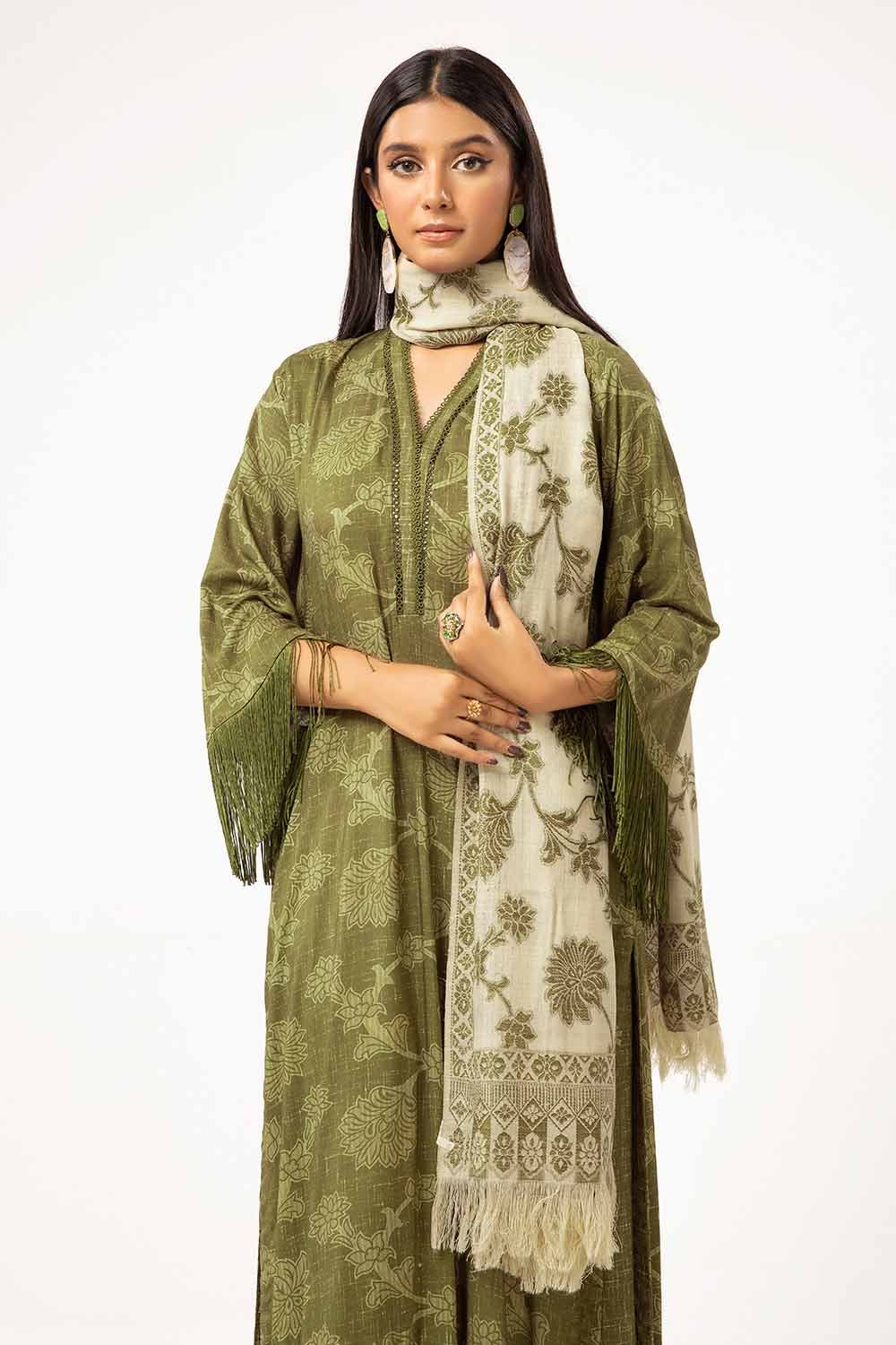 Gul Ahmed 3 Piece Unstitched Printed Linen Suit with Pashmina Dupatta AP-42047