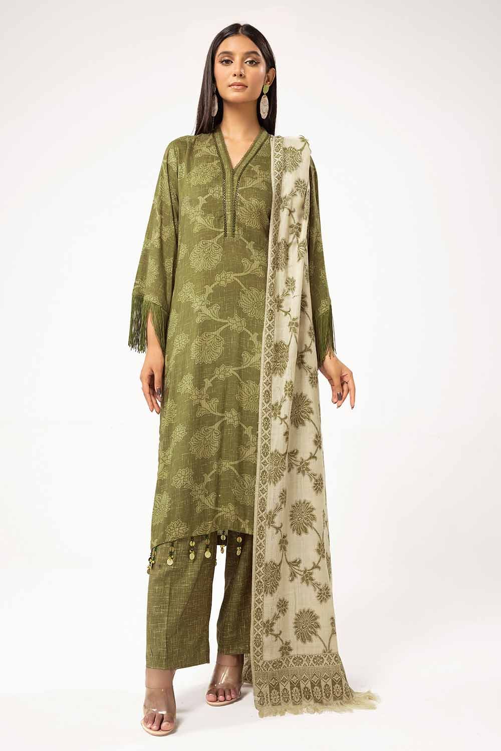 Gul Ahmed 3 Piece Unstitched Printed Linen Suit with Pashmina Dupatta AP-42047