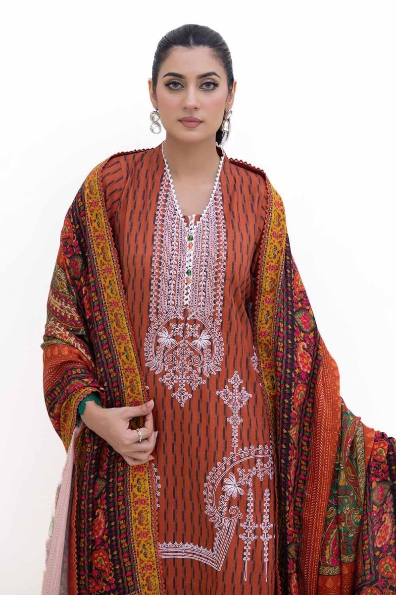 Gul Ahmed 3PC Unstitched Embroidered Khaddar Suit with Printed Pashmina Dupatta AP-42048