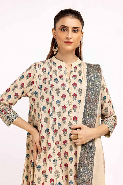 Gul Ahmed 3 Piece Unstitched Printed Linen Suit with Embroidered Printed Pashmina Dupatta AP-42049