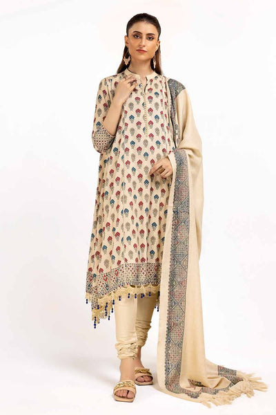 Gul Ahmed 3 Piece Unstitched Printed Linen Suit with Embroidered Printed Pashmina Dupatta AP-42049