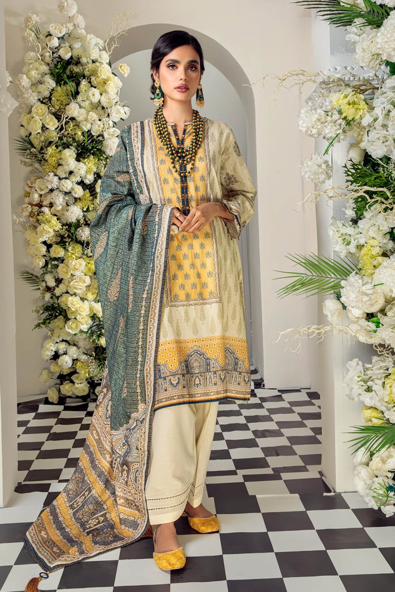 Ready To Wear Bonanza 3 Piece Digital Printed Lawn Suit - ARNS223P05-Beige