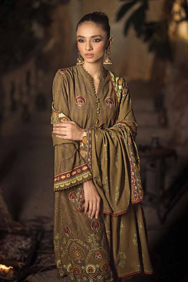 Gul Ahmed 3PC Embroidered Digital Printed Karandi Stitched Suit AY-32005