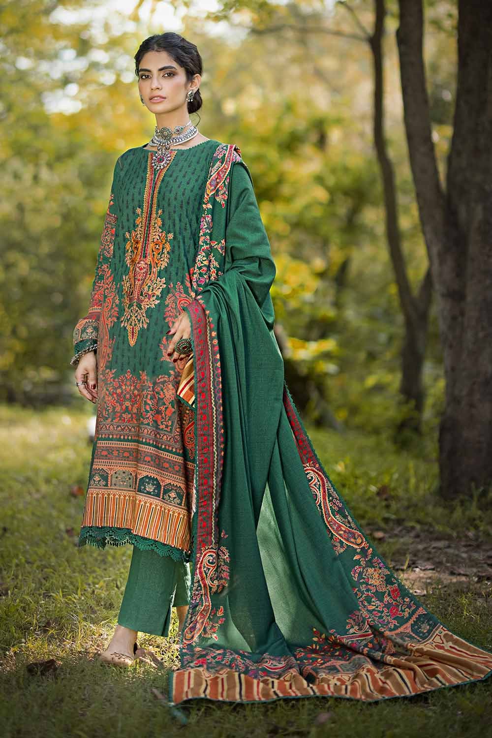 Gul Ahmed 3PC Digital Printed Karandi Unstitched Suit with Embroidered Neckline on Organza AY-32010