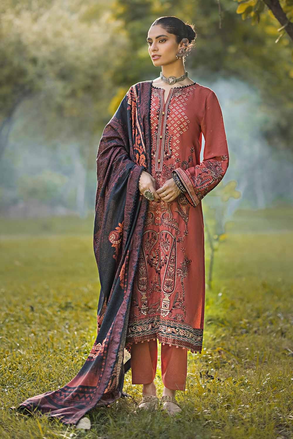 Gul Ahmed 3PC Embroidered Karandi Unstitched Suit AY-32013