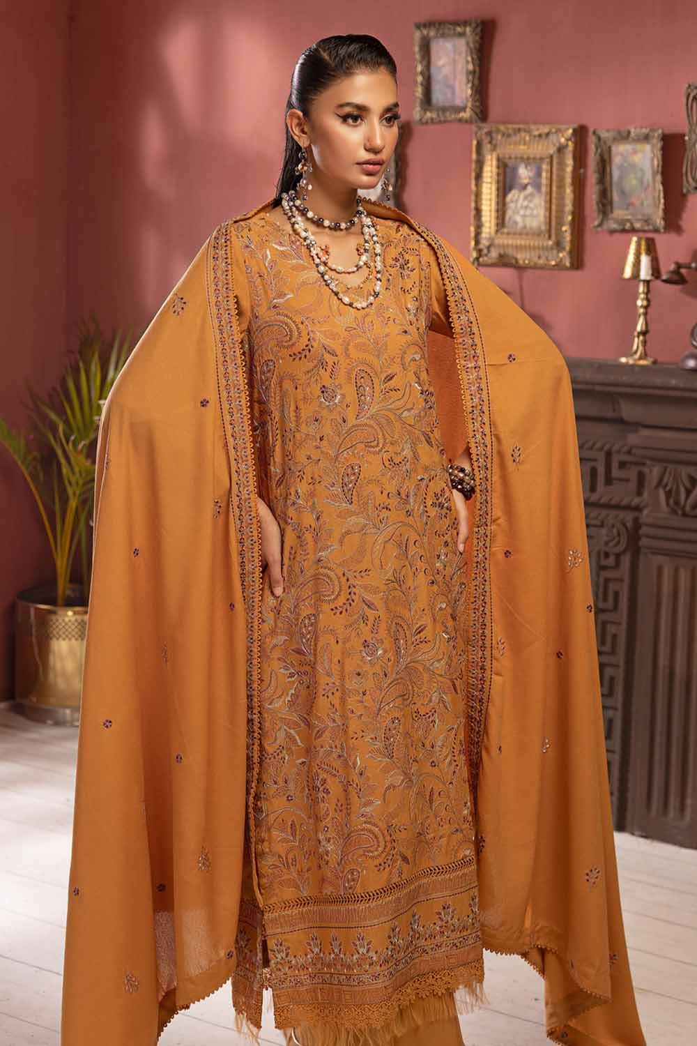 Gul Ahmed 3PC Embroidered Digital Printed Karandi Unstitched Suit AY-32024