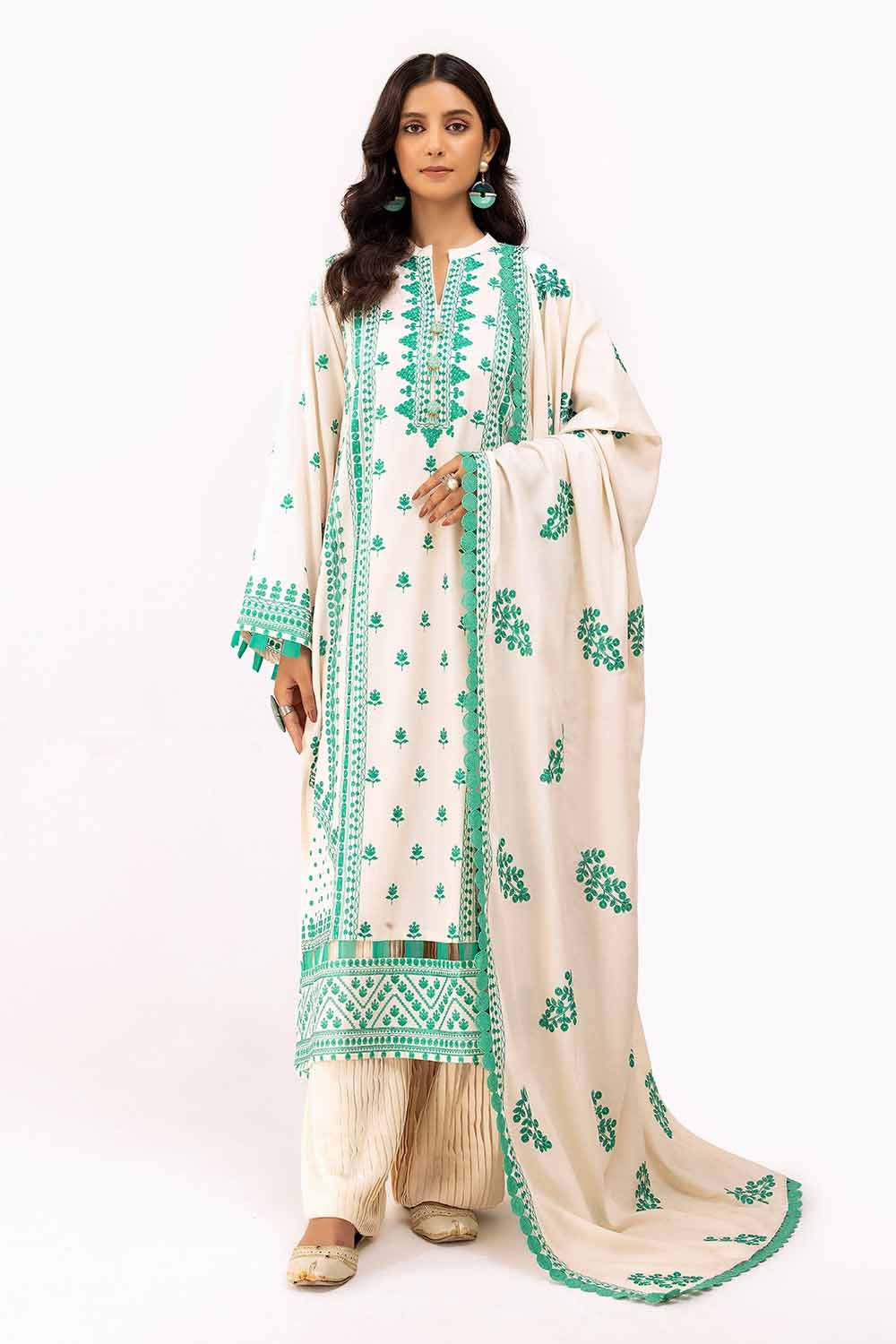 Gul Ahmed 3 Piece Unstitched Embroidered Karandi Suit with Embroidered Karandi Dupatta AY-42008