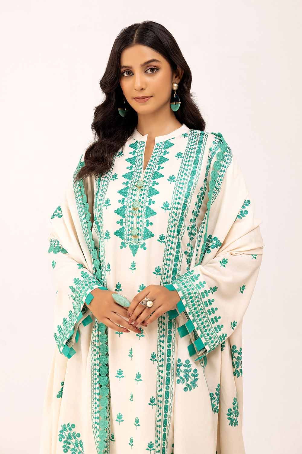 Gul Ahmed 3 Piece Unstitched Embroidered Karandi Suit with Embroidered Karandi Dupatta AY-42008