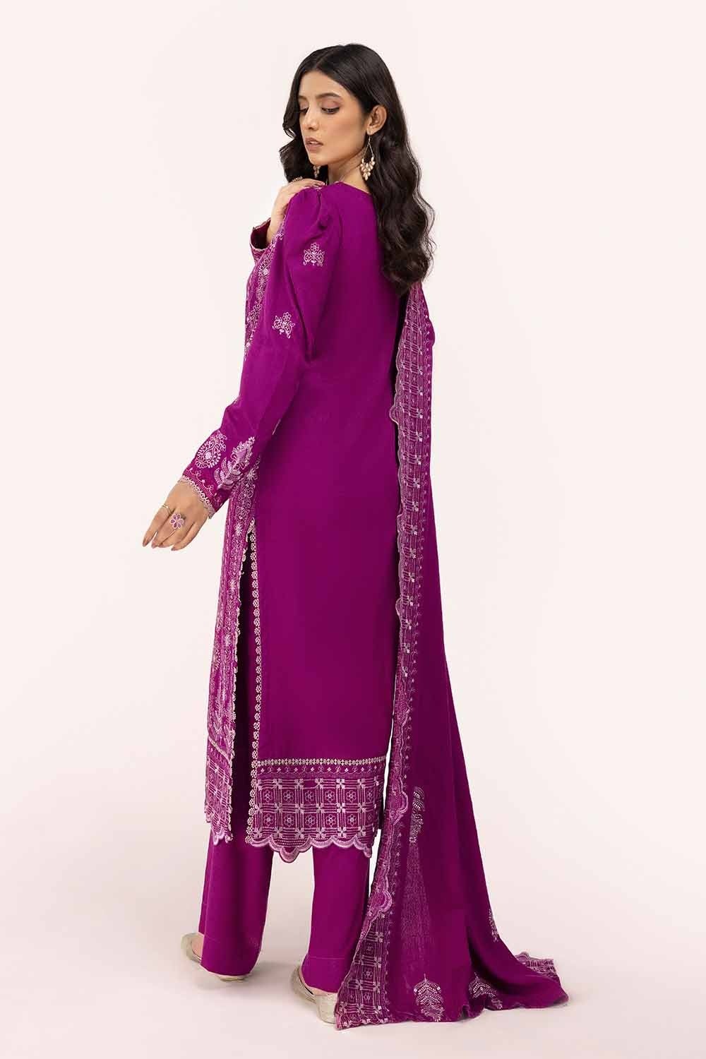 Gul Ahmed 3 Piece Unstitched Embroidered Karandi Suit with Embroidered Karandi Dupatta AY-42009