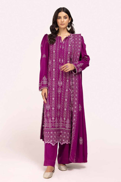 Gul Ahmed 3 Piece Unstitched Embroidered Karandi Suit with Embroidered Karandi Dupatta AY-42009