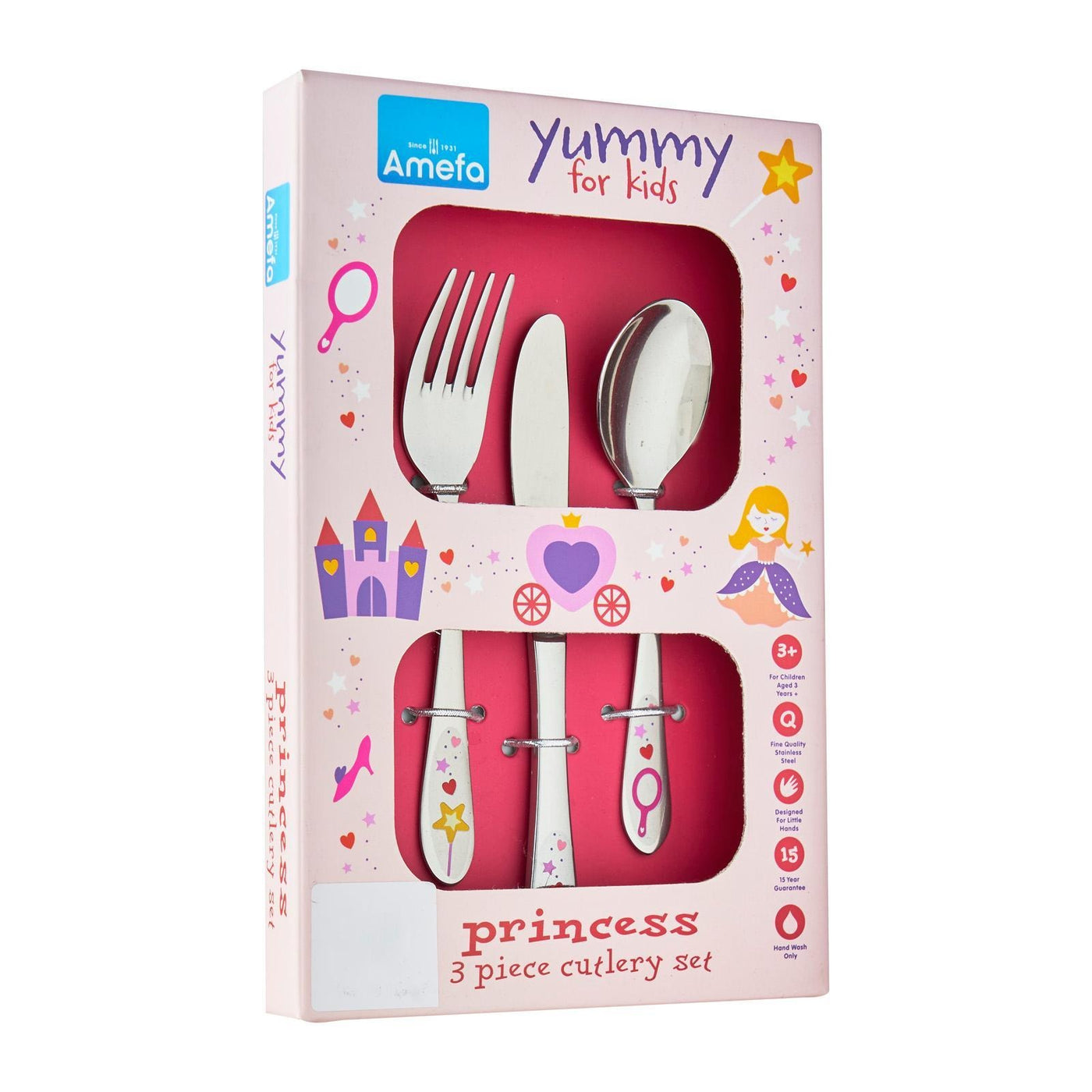 Amefa Yummy For Kids 3 Piece Cutlery Set Designed for little Hands - Princess