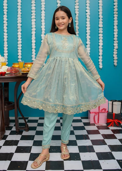 Modest Stitched Kid’s Green Maysuri Frock - 9025