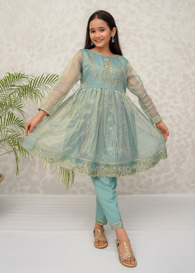 Modest Stitched Kid’s Green Maysuri Frock - 9025