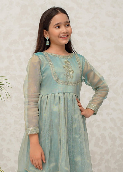 Modest Stitched Kid’s Green Maysuri Frock - 9025