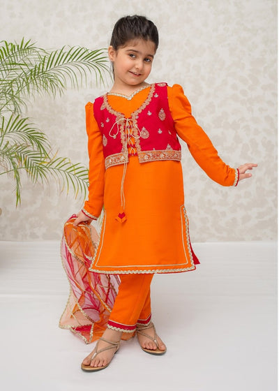 Modest Stitched Kid’s Toddler Orange Festive Dress - 9035