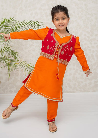 Modest Stitched Kid’s Toddler Orange Festive Dress - 9035