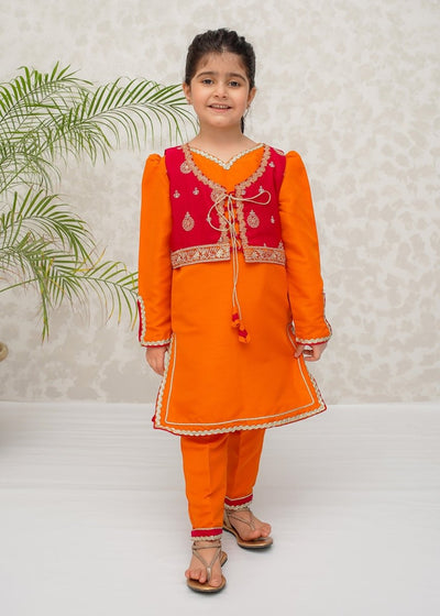 Modest Stitched Kid’s Toddler Orange Festive Dress - 9035