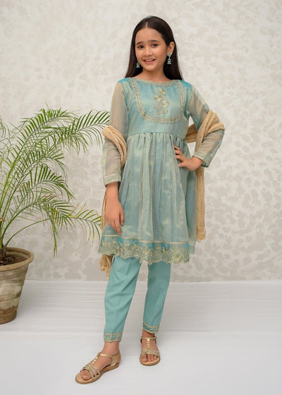 Modest Stitched Kid’s Green Maysuri Frock - 9025
