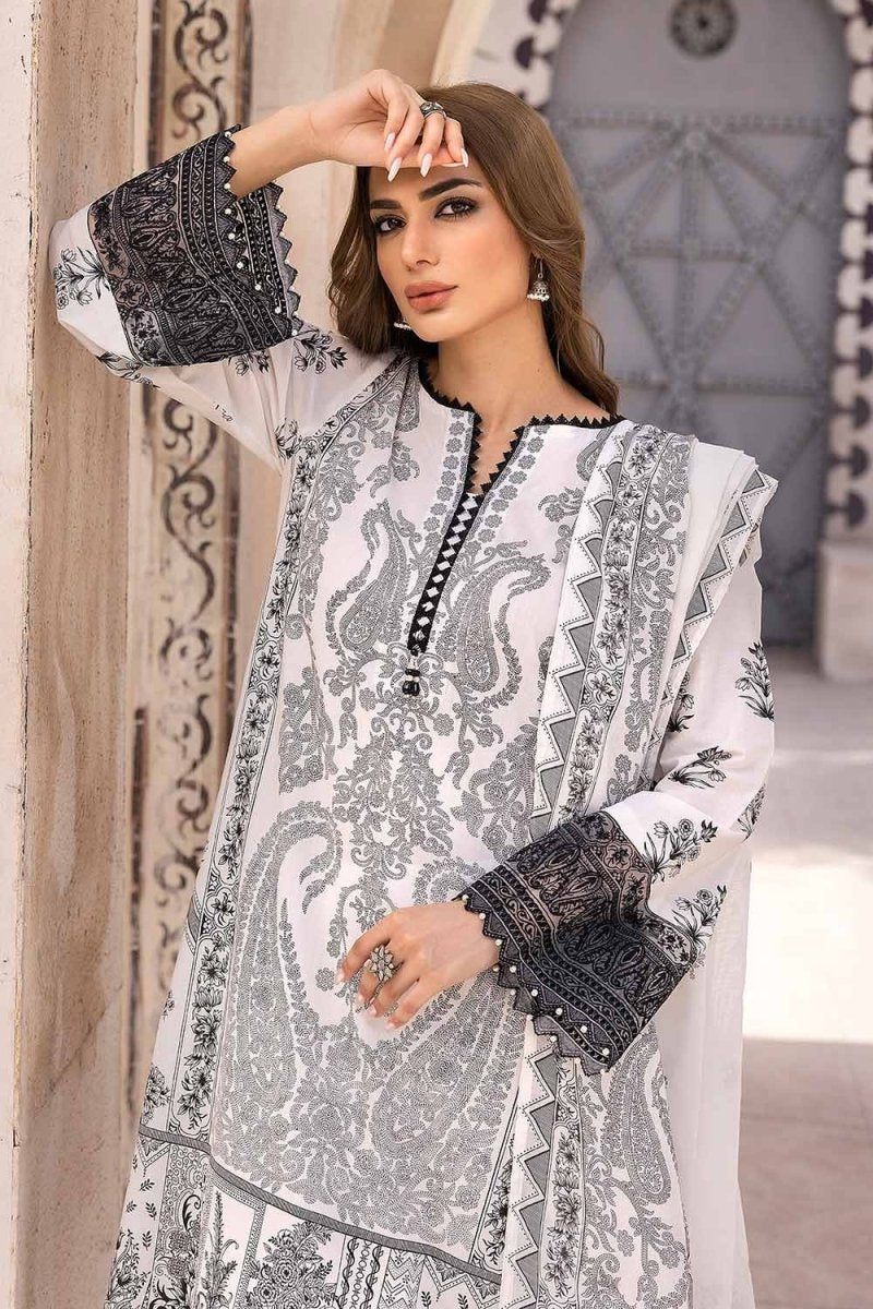 Gul Ahmed 3PC Unstitched Embroidered Lawn Suit with Organza Neckline B-32034