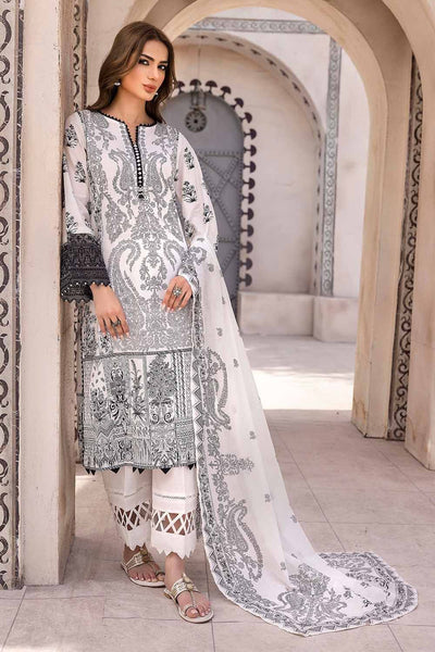 Gul Ahmed 3PC Unstitched Embroidered Lawn Suit with Organza Neckline B-32034
