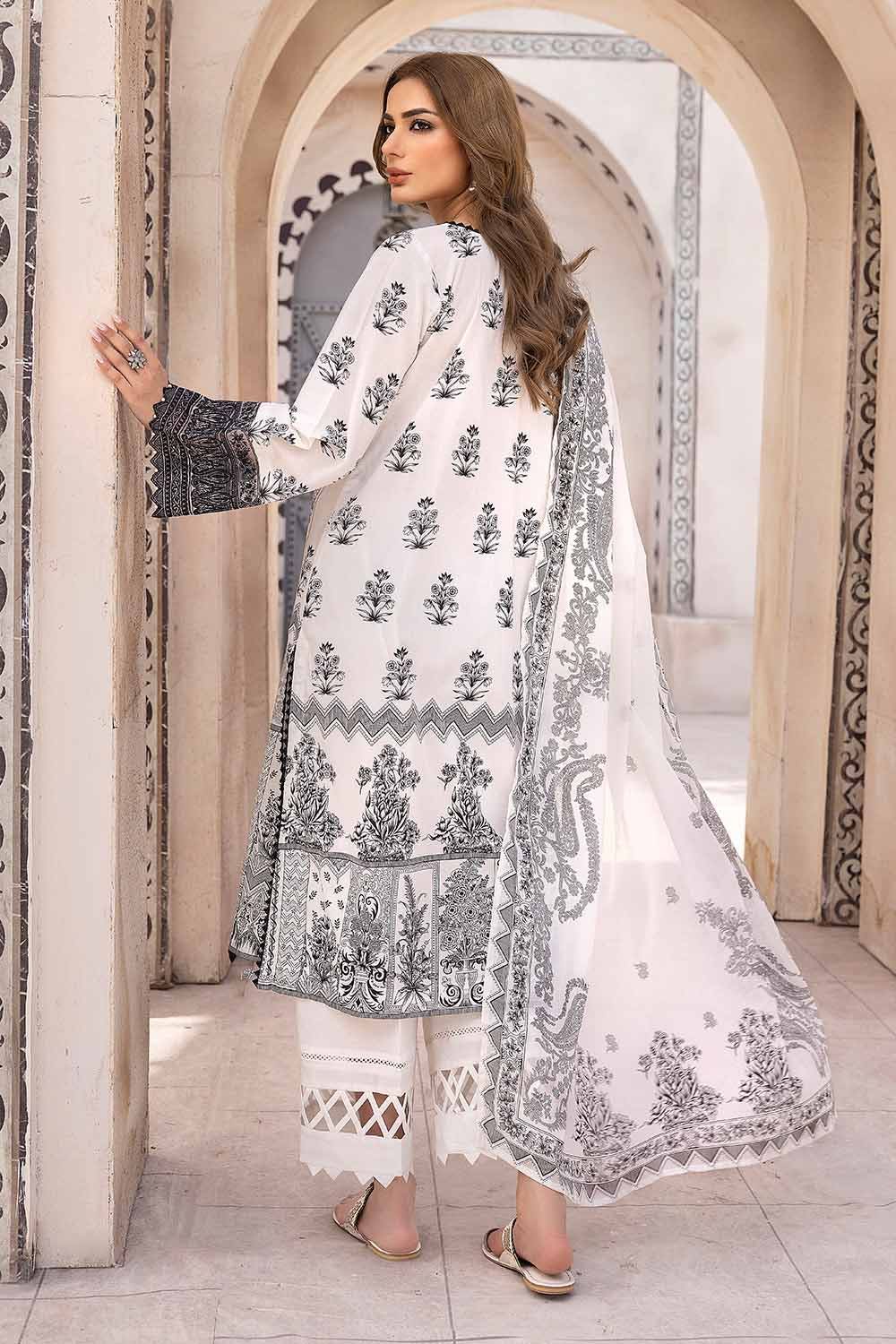 Gul Ahmed 3PC Unstitched Embroidered Lawn Suit with Organza Neckline B-32034
