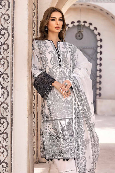 Gul Ahmed 3PC Unstitched Embroidered Lawn Suit with Organza Neckline B-32034