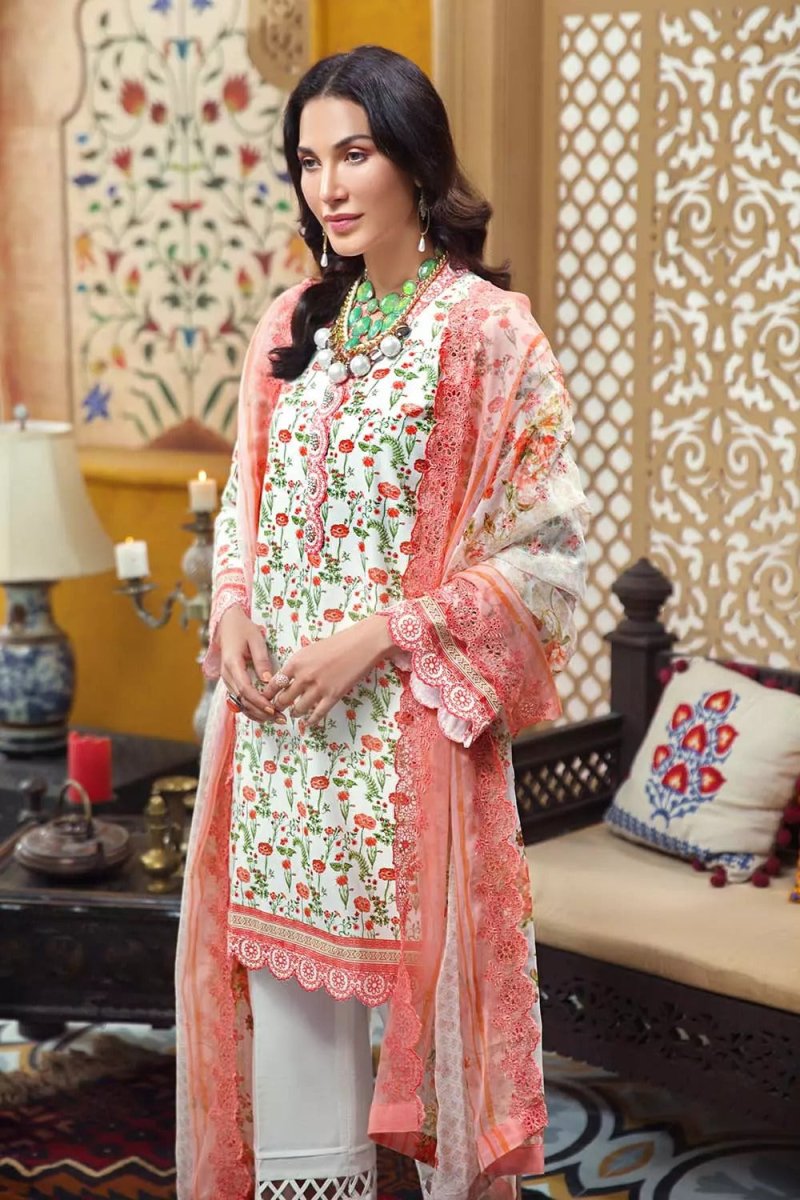 Gul Ahmed 3PC Unstitched Embroidered Printed Lawn Suit With Embroidered & Printed Chiffon Dupatta BCT-27