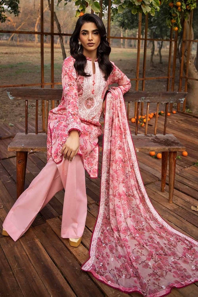 Gul Ahmed 3PC Embroidered Printed Lawn Unstitched Suit with Embroidered Printed Chiffon Dupatta - BCT-42003