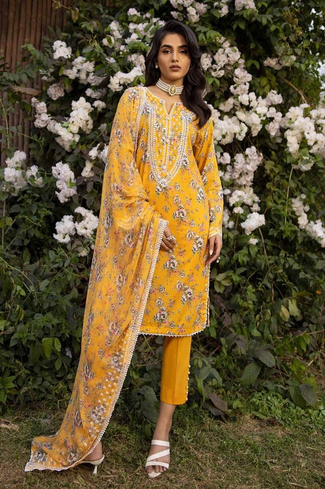 Gul Ahmed 3PC Embroidered Printed Lawn Unstitched Suit with Embroidered Printed Chiffon Dupatta - BCT-42008