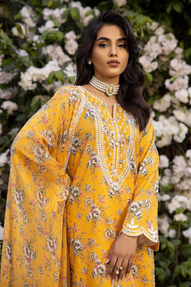 Gul Ahmed 3PC Embroidered Printed Lawn Unstitched Suit with Embroidered Printed Chiffon Dupatta - BCT-42008